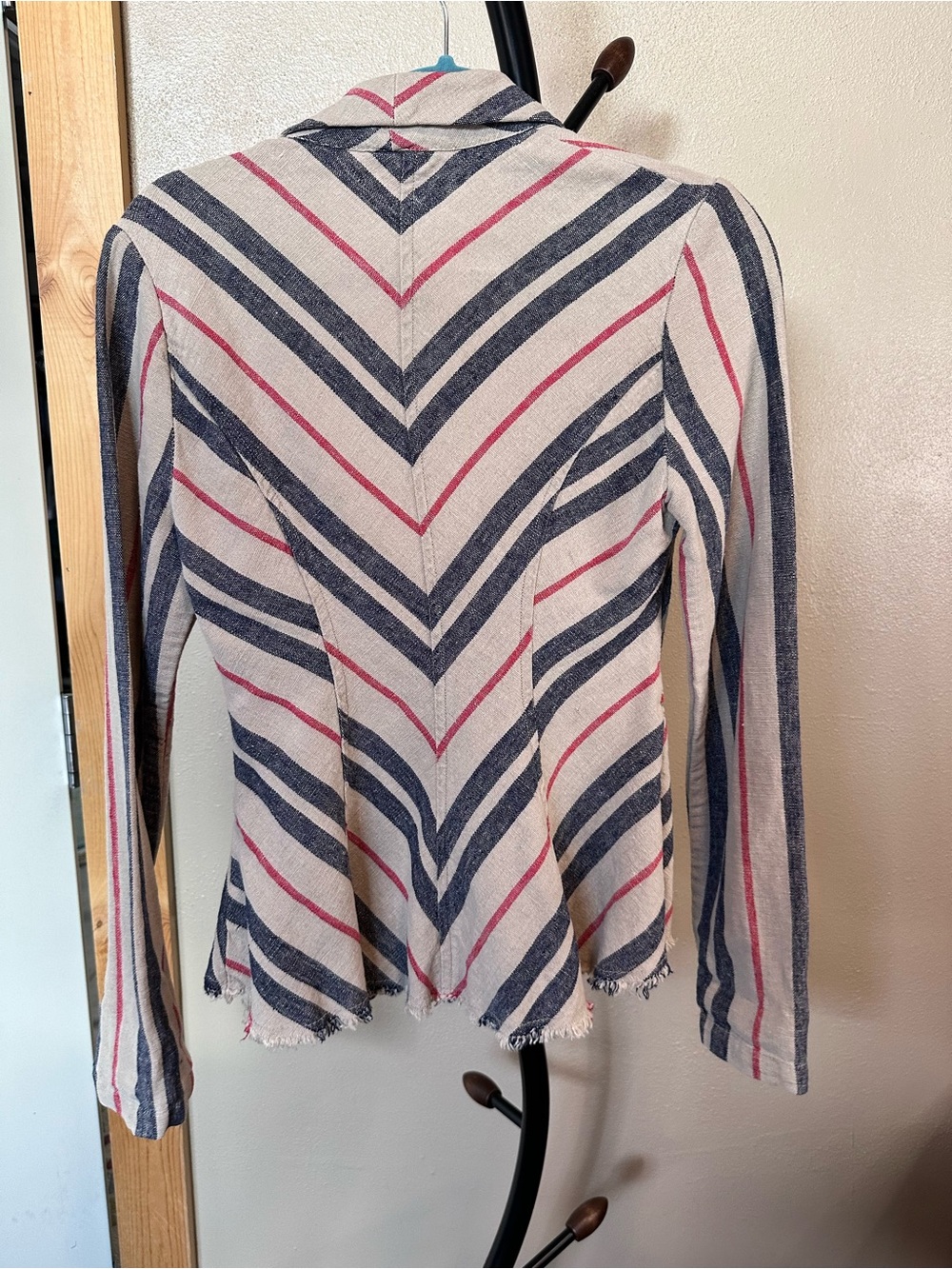 Free People Striped Open-Front Cardigan Blazer - Pink, Navy & Cream - Picture 5 of 7